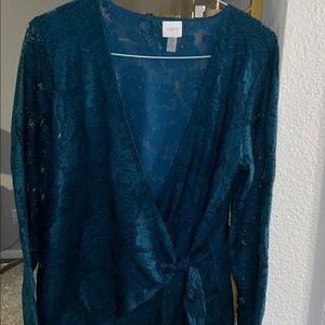 Cupio Teal Lace Wrap Top